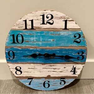 Coastal Blue Striped Wall Clock - Rustic Home Wall Decor